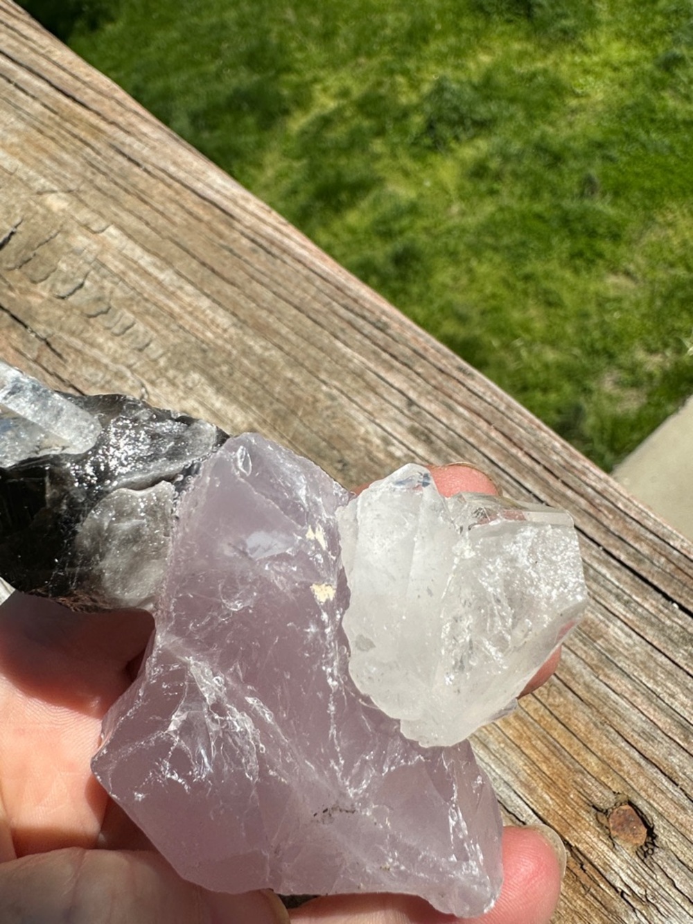 Handmade Rose Quartz Cluster with Smoky & Clear Quartz Accent - Picture 4 of 6